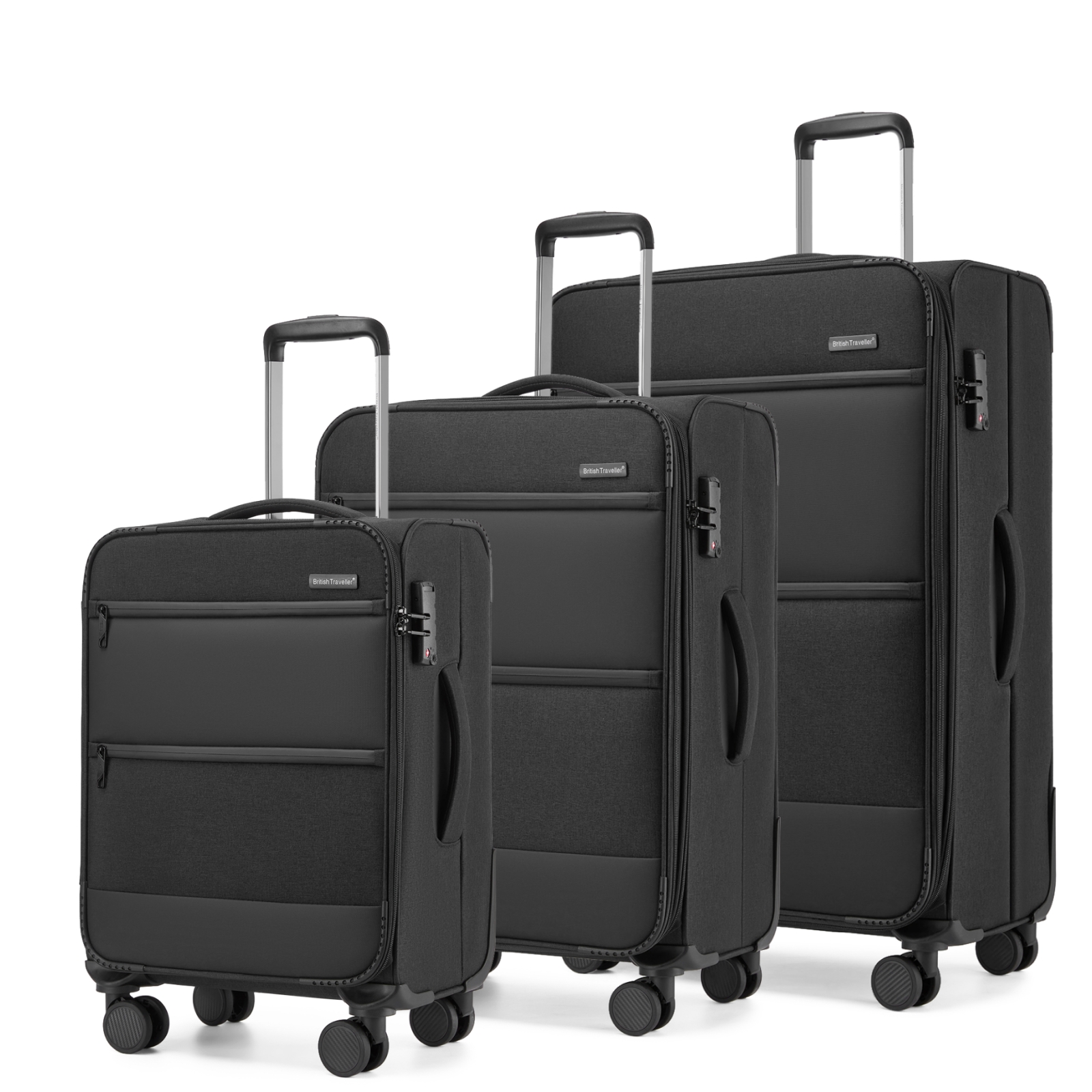 Sada 3 textilních kufrů British Traveller - černá - 41/74/128 L