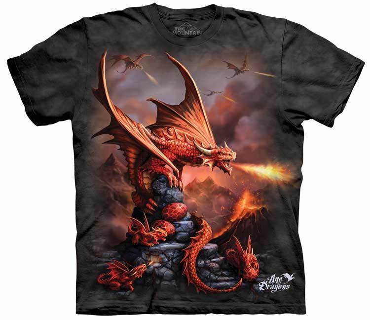 Pánské batikované triko The Mountain - Fire Dragon - černé Velikost: M