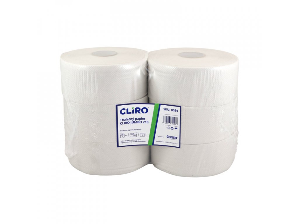 Toaletný papier CLIRO JUMBO Ø 21CM 2vrst.200m recykel -6ks