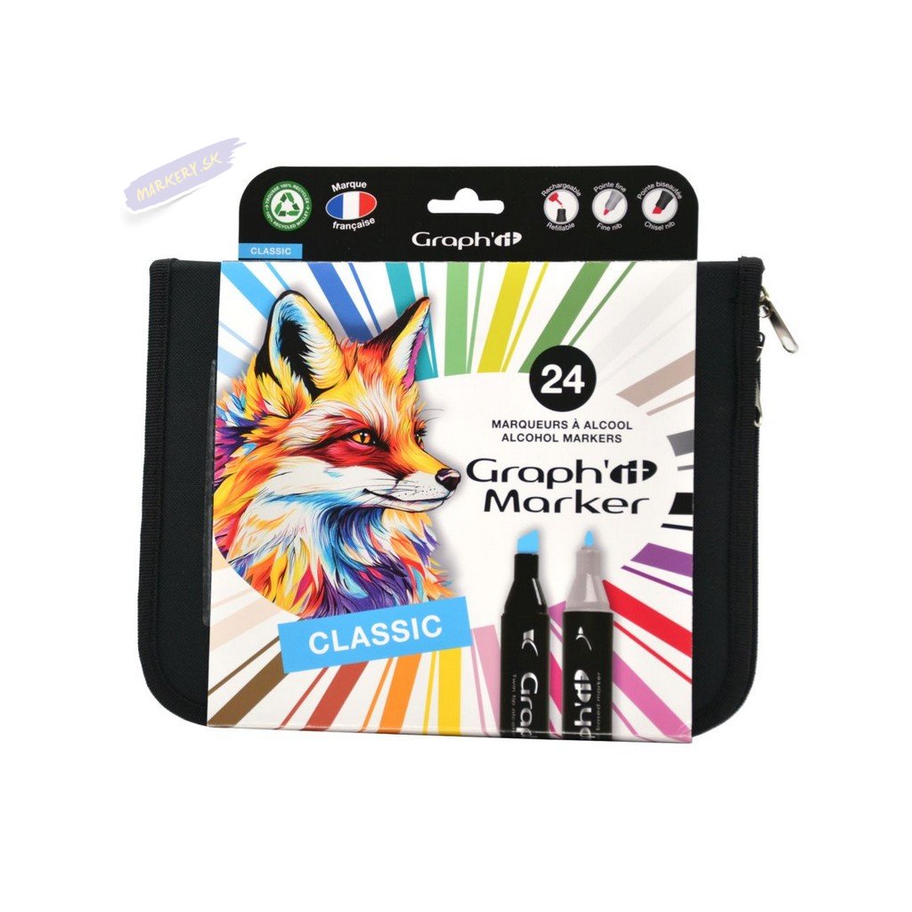 Liehové fixky GRAPH'IT obojstranné Fine & Chisel, 24ks Basic Colors v peračníku