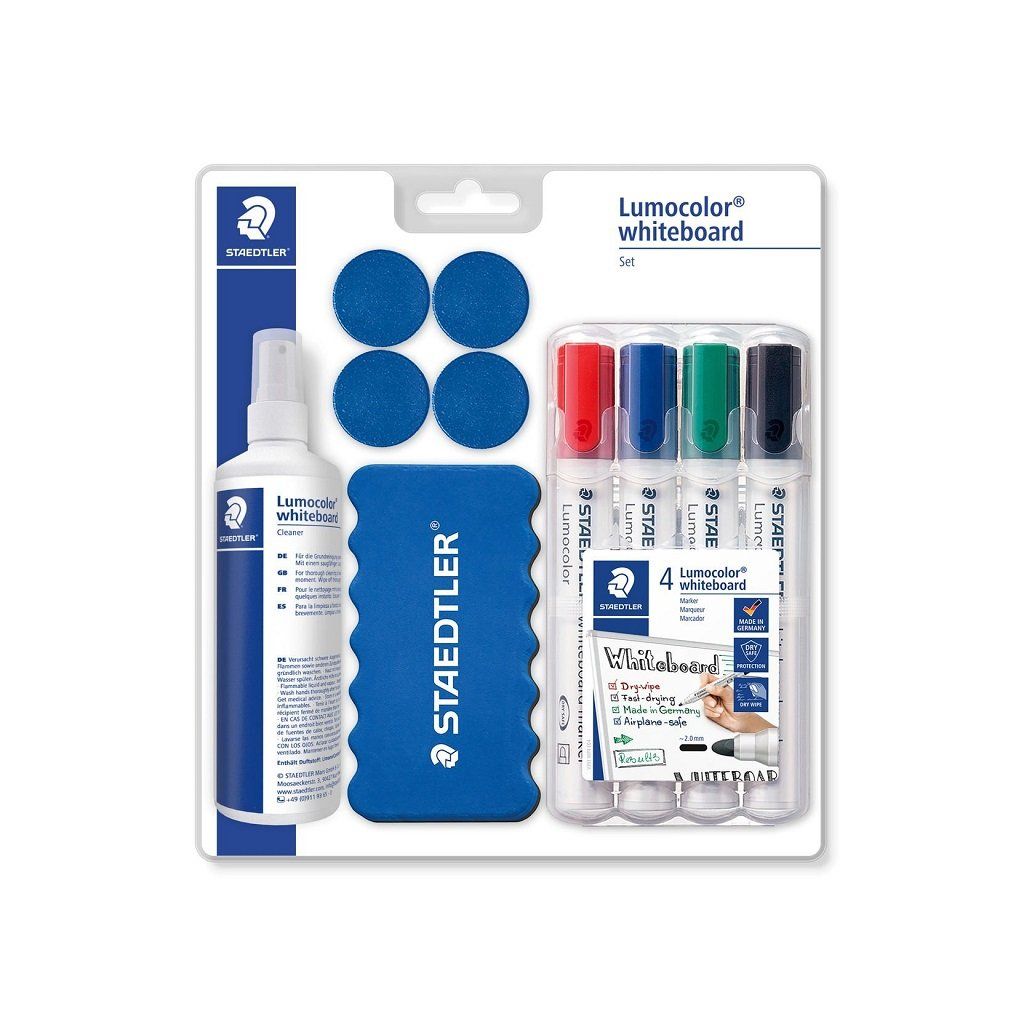 Fixky na bielé tabule STAEDTLER Lumocolor 2 mm, 4 ks + príslušenstvo