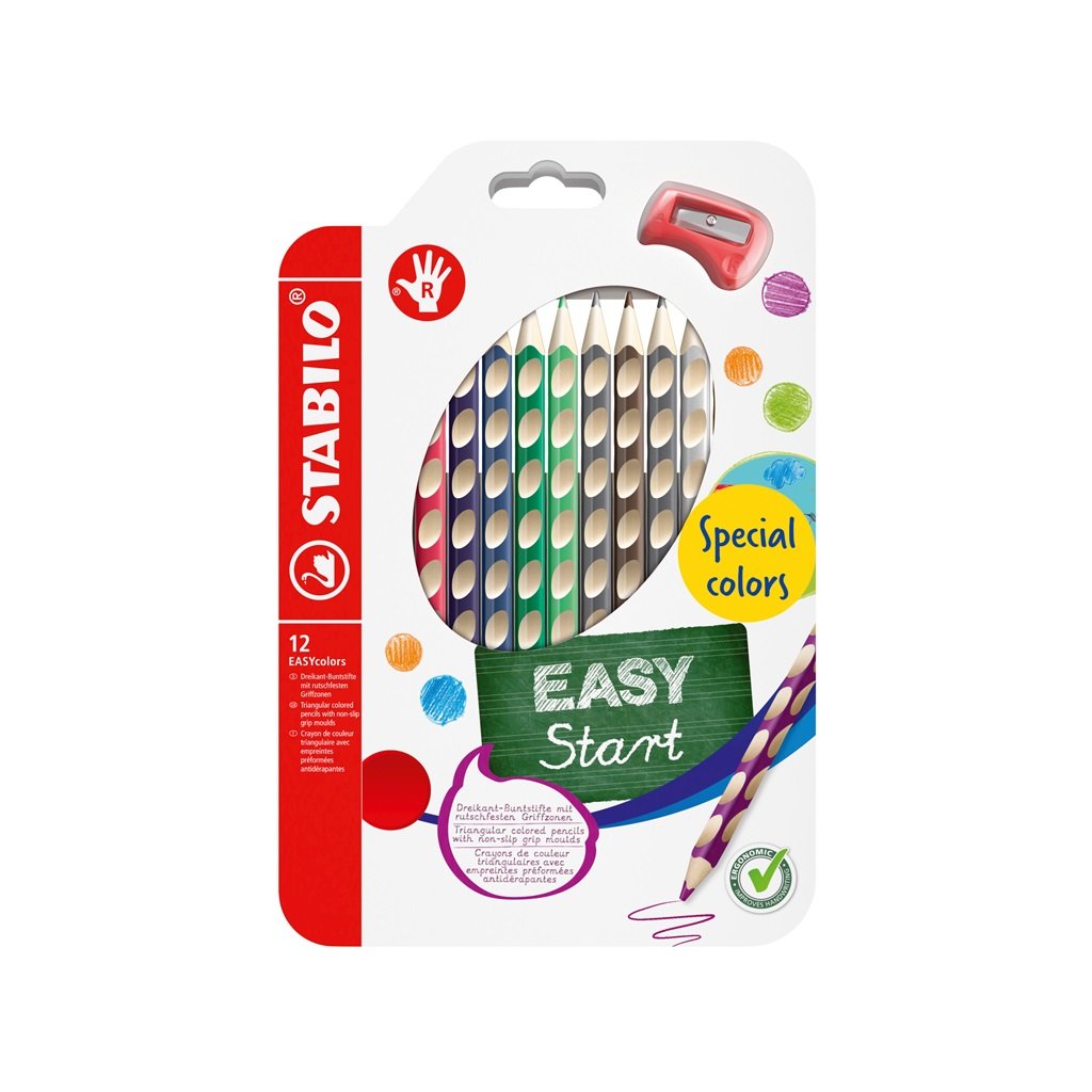 Pastelky STABILO EASYcolors pre pravákov, 12 ks sekundárné s strúhadlom