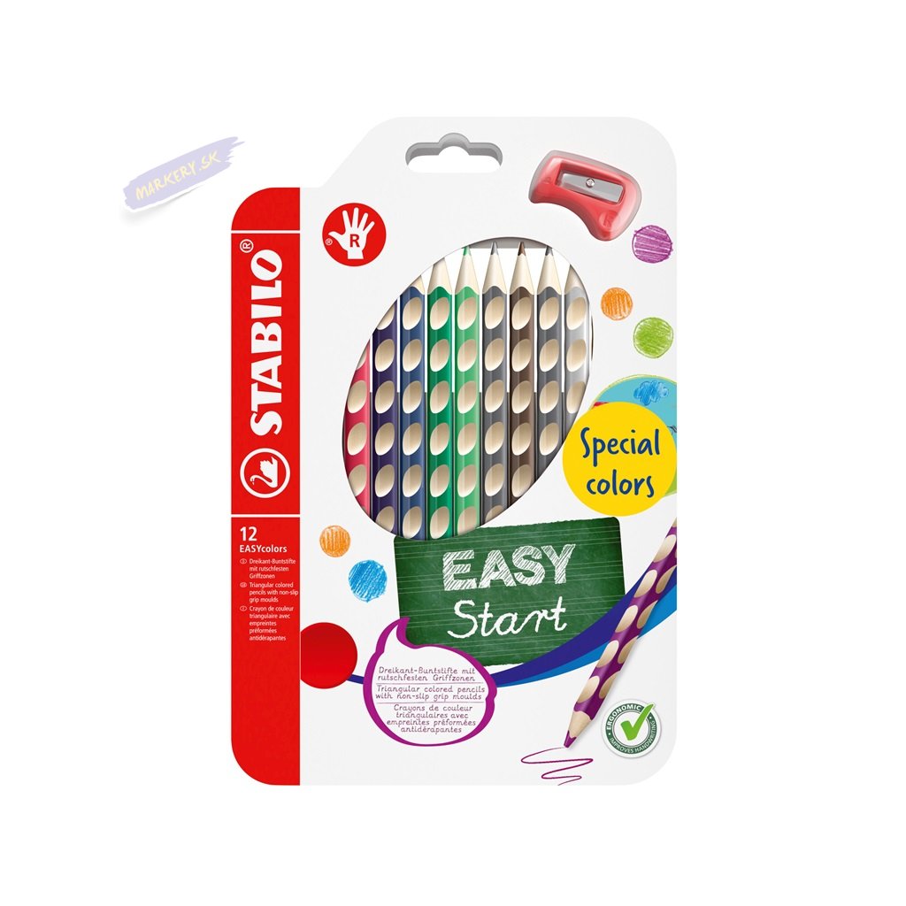 Pastelky STABILO EASYcolors pre pravákov, 12ks sekundárné s strúhadlom