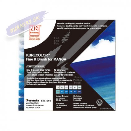 12657 2 kuretake zig kurecolor fine brush 12ks sky ocean blue