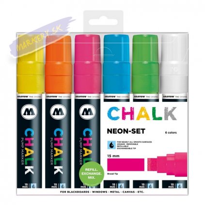 22845 3 molotow kridove chalk na sklo 15mm 6ks neonove