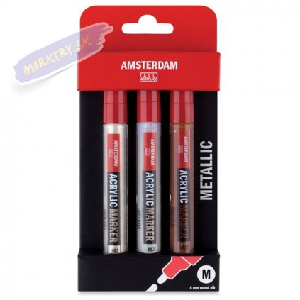 23793 2 amsterdam acrylic marker 4mm 3ks metalicke