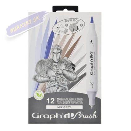 Liehové fixky GRAPH'IT obojstranné Brush & Chisel, 12ks Mix Greys