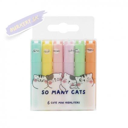 Zvýrazňovače M&G "So many cats", 6ks MINI pastelové