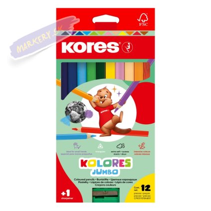 kores jumbo trojhranne pastelky kolores s orezavatkem sada 12ks