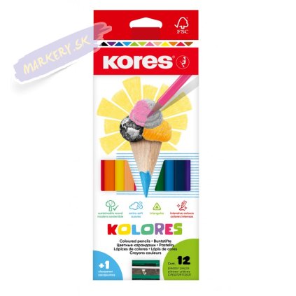 kores trojhranne pastelky kolores s orezavatkem sada 12ks