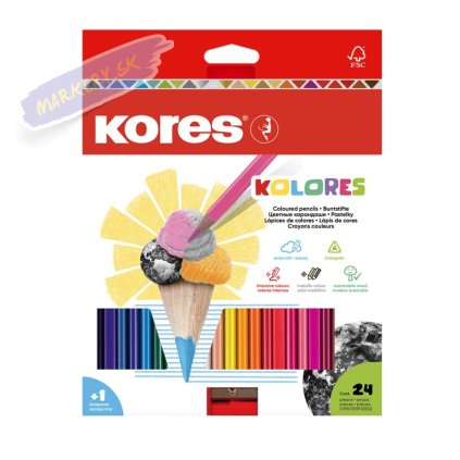 kores pastelky trojhranne kolores s orezavatkem sada 24ks