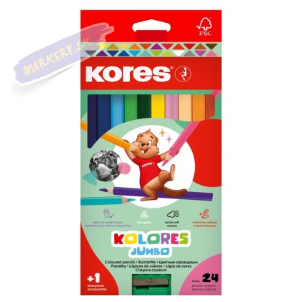 kores kolores jumbo trojhranne pastelky 5 mm s orezavatkem 24 barev