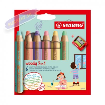 36279 4 pastelky stabilo woody 3in1 6ks pastelove s orezavatkem