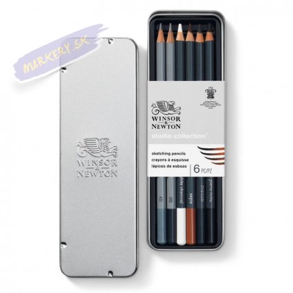 884955064887 W&N STUDIO COLLECTION 6PC SKETCHING PENCILS [OPEN LID] (For Office Print)