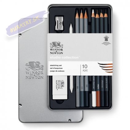 884955064870 W&N STUDIO COLLECTION 10PC SKETCHING PENCILS [OPEN LID] (For Office Print)