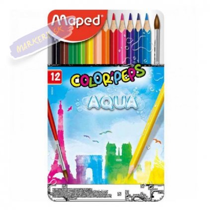 Pastelky akvarelové MAPED Color Peps aqua, 12ks + štetec v kovovej krabičke