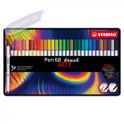 38460 fix stabilo pen 68 brush 30ks arty v kovove krabicce
