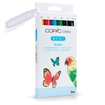 Liehové fixky COPIC Ciao obojstranné Brush & Chisel 5+1ks, jasné tóny