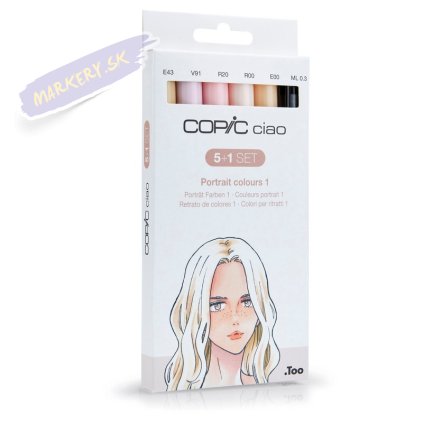 Liehové fixky COPIC Ciao obojstranné Brush & Chisel 5+1ks, pleťové tóny A