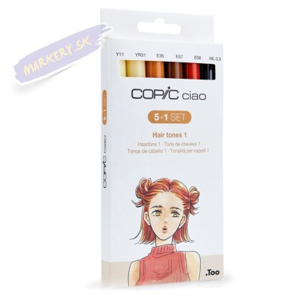 Liehové fixky COPIC Ciao obojstranné Brush & Chisel 5+1ks, vlasové tóny A