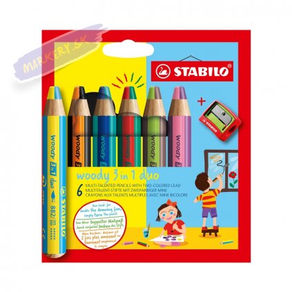 43089 pastelky stabilo woody 3in1 duo 6ks s orezavatkem