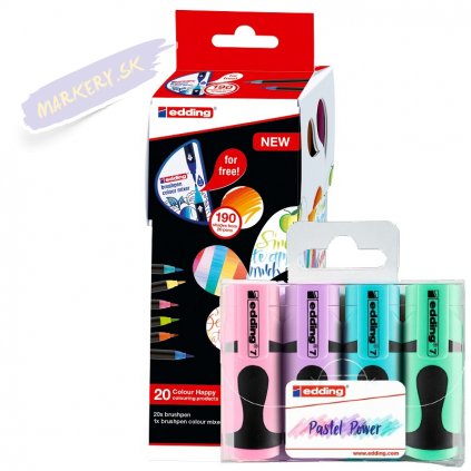 Štetcový fix EDDING 1340 na papier, 20ks Colour Happy Set + DARČEK zvýrazňovač EDDING 7 MINI 4ks pastel