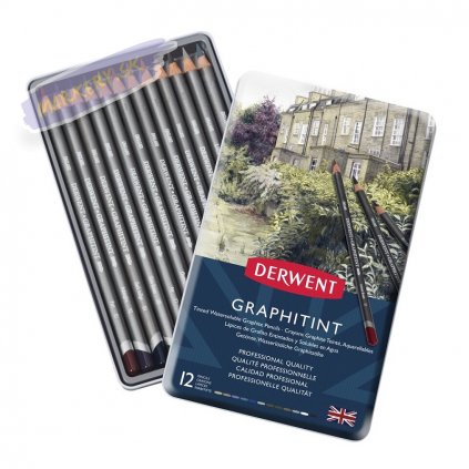 55288 2 grafitove pastelky derwent graphitint 12ks v kovove krabicce