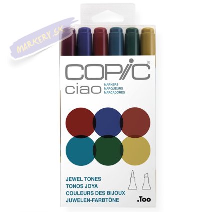Liehové fixky COPIC Ciao obojstranné Brush & Chisel 6ks, tóny drahokamov