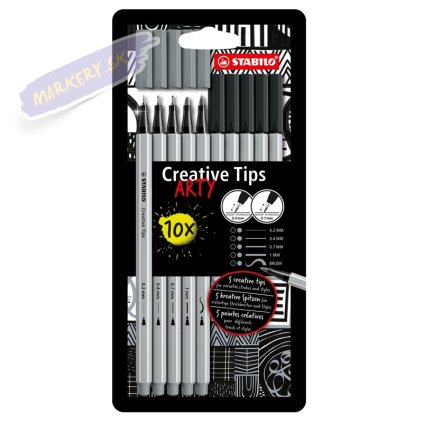 Sada STABILO Creative Tips Pen 68 a point 88, 10ks čierné a šedé ARTY