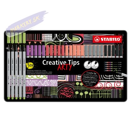 Sada STABILO Creative Tips Pen 68 a point 88, 30ks Pastel ARTY v kovovej krabičke