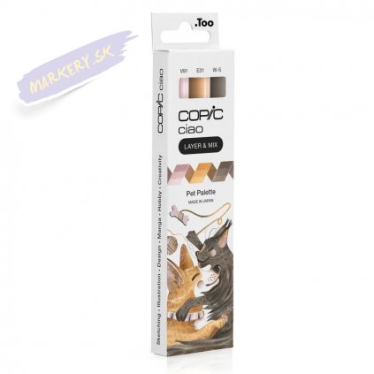 Liehové fixky COPIC Ciao obojstranné Brush & Chisel 3ks, Pet Palette