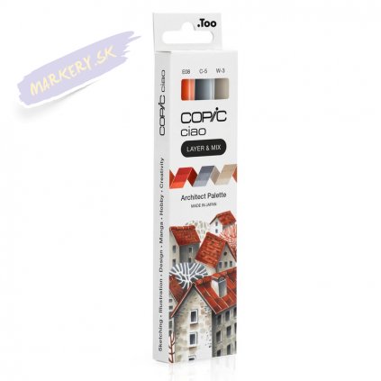 Liehové fixky COPIC Ciao obojstranné Brush & Chisel 3ks, Architect Palette