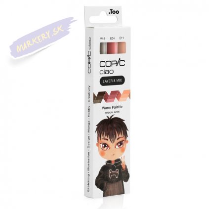 Liehové fixky COPIC Ciao obojstranné Brush & Chisel 3ks, Warm Palette