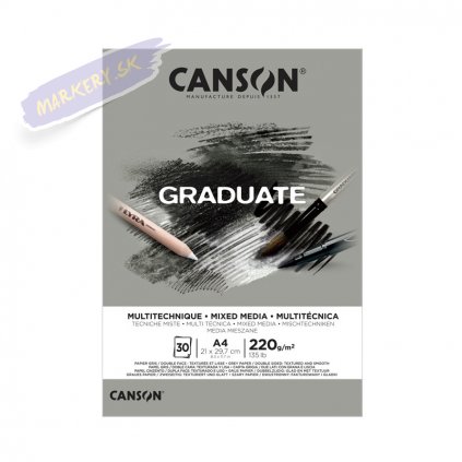 Blok CANSON Graduate Mixed Media A4, 30 listov Grey 220g