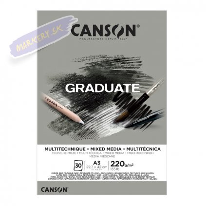 Blok CANSON Graduate Mixed Media A3, 30 listov Grey 220g