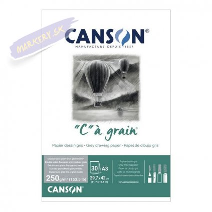 Blok CANSON "C" à grain Grey A3, 30 listov 250g