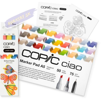 Liehové fixky COPIC Ciao obojstranné Brush & Chisel Starter Set, Brilliant Palette