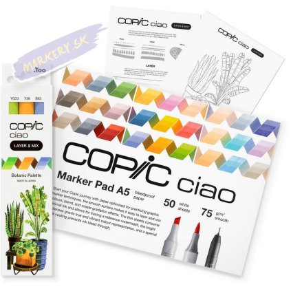 Liehové fixky COPIC Ciao obojstranné Brush & Chisel Starter Set, Botanic Palette