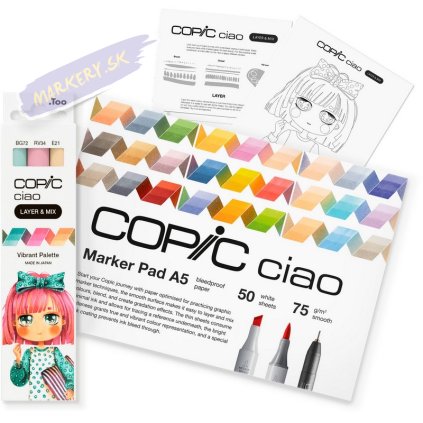 Liehové fixky COPIC Ciao obojstranné Brush & Chisel Starter Set, Vibrant Palette