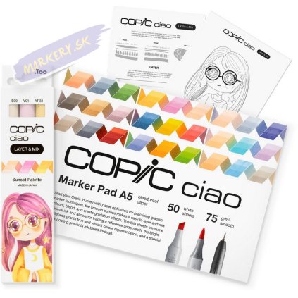 Liehové fixky COPIC Ciao obojstranné Brush & Chisel Starter Set, Sunset Palette
