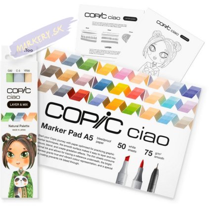Liehové fixky COPIC Ciao obojstranné Brush & Chisel Starter Set, Natural Palette