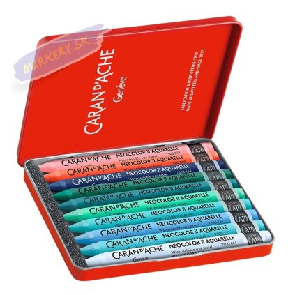 Akvarelové voskové pastely Neocolor II CARAN D'ACHE, 10ks studených farieb v kovovej krabičke