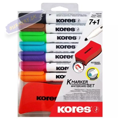 KORES popisovač na bielé tabule K-Marker guľatý, 7ks + magnetická hubka