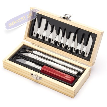 Sada skalpelov EXCEL K1, K2 a K5 + 10ks čepelí v drevenej krabičke