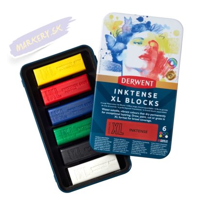 Akvarelové pastely DERWENT Inktense XL Blocks, 6ks v kovovej krabičke