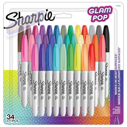 SHARPIE Fine Point, sada 34ks Glam Pop
