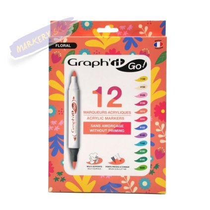 Akrylové fixky GRAPH'IT obojstranné Brush & Fine, 12ks Floral