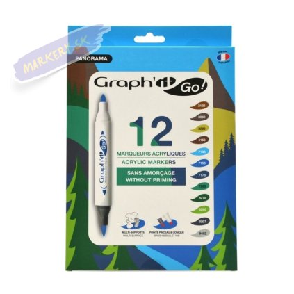 Akrylové fixky GRAPH'IT obojstranné Brush & Fine, 12ks Landscape