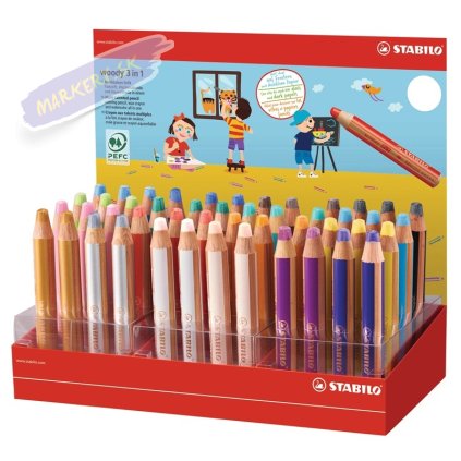 Multifunkčné pastelky STABILO woody 3v1, 48ks v stojančeku