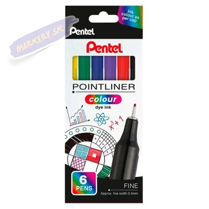 PENTEL akvarelový Pointliner 0,4mm sada 6ks
